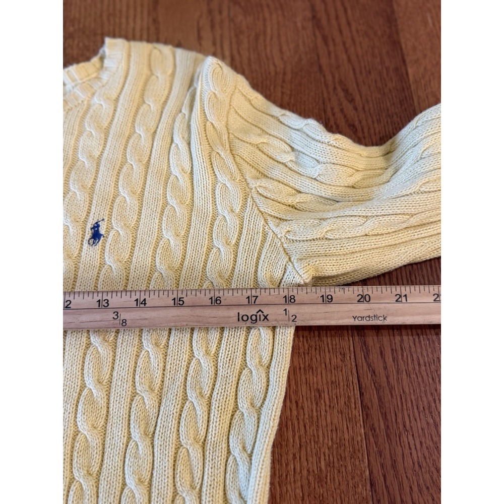 Ralph Lauren Yellow Cable Knit Cotton Sweater Womens Medium Navy Pony Logo - Picture 5 of 5